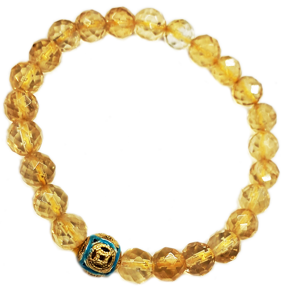 古錢925純銀珠+黃晶鑽面手珠7mm【十方】149787