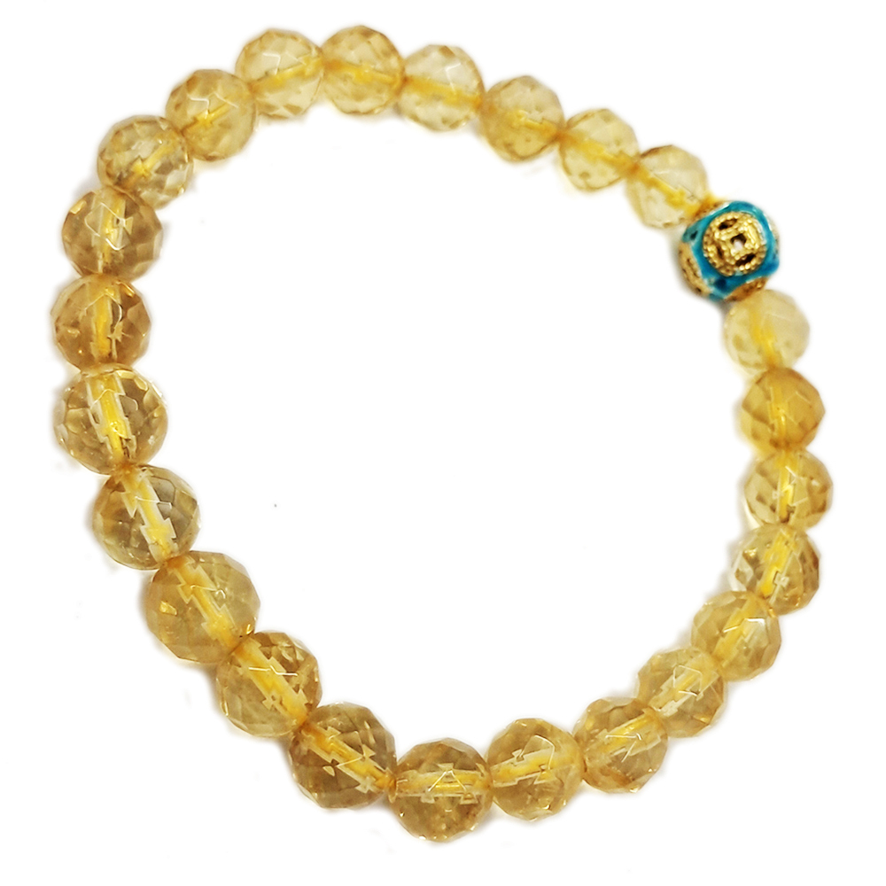 古錢925純銀珠+黃晶鑽面手珠7mm【十方】149787