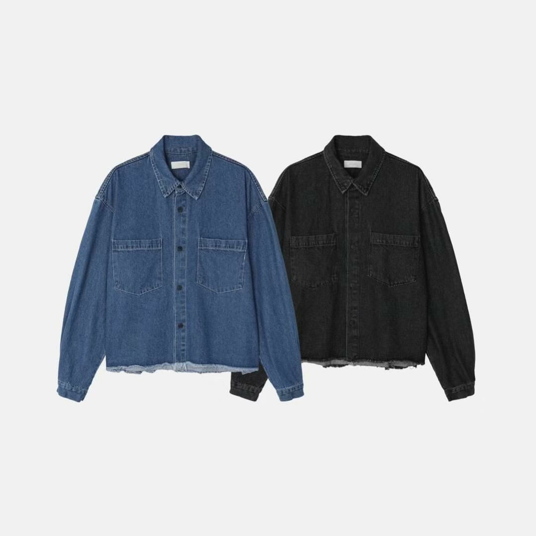 洗水破邊長袖牛仔恤衫 MOSCO-007S