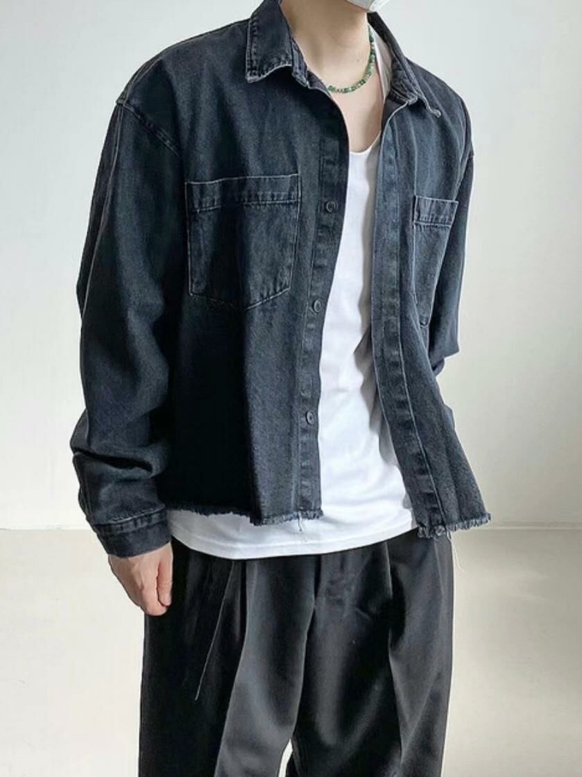 洗水破邊長袖牛仔恤衫 MOSCO-007S