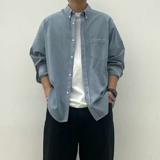 OverSize直紋長袖恤衫 SLOWER-008S