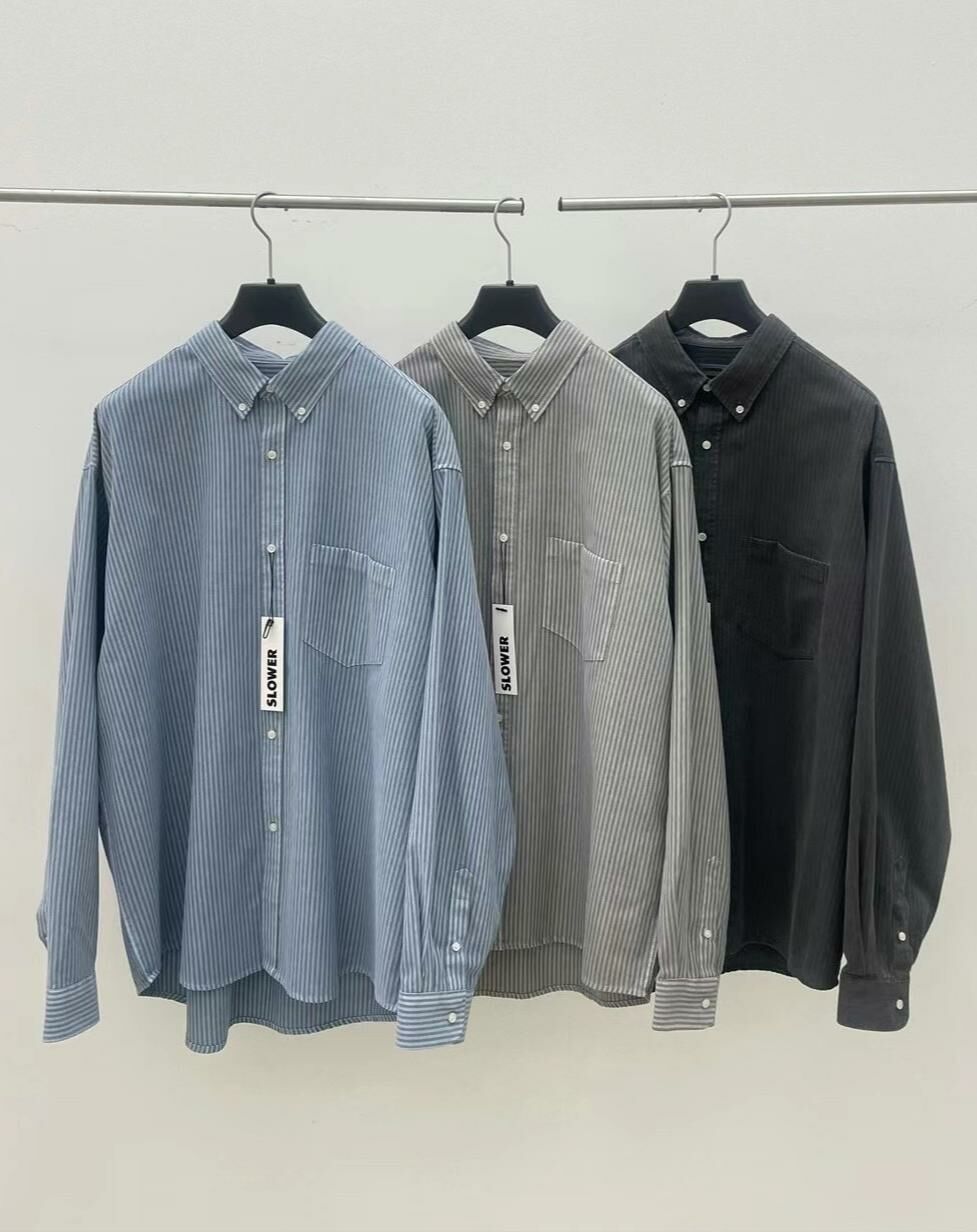 OverSize直紋長袖恤衫 SLOWER-008S