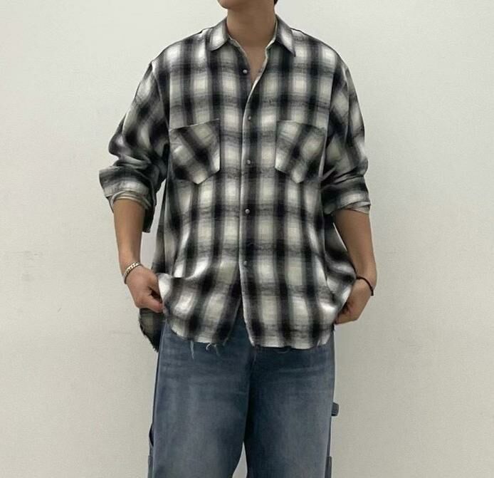 格仔長袖恤衫 SLOWER-009S