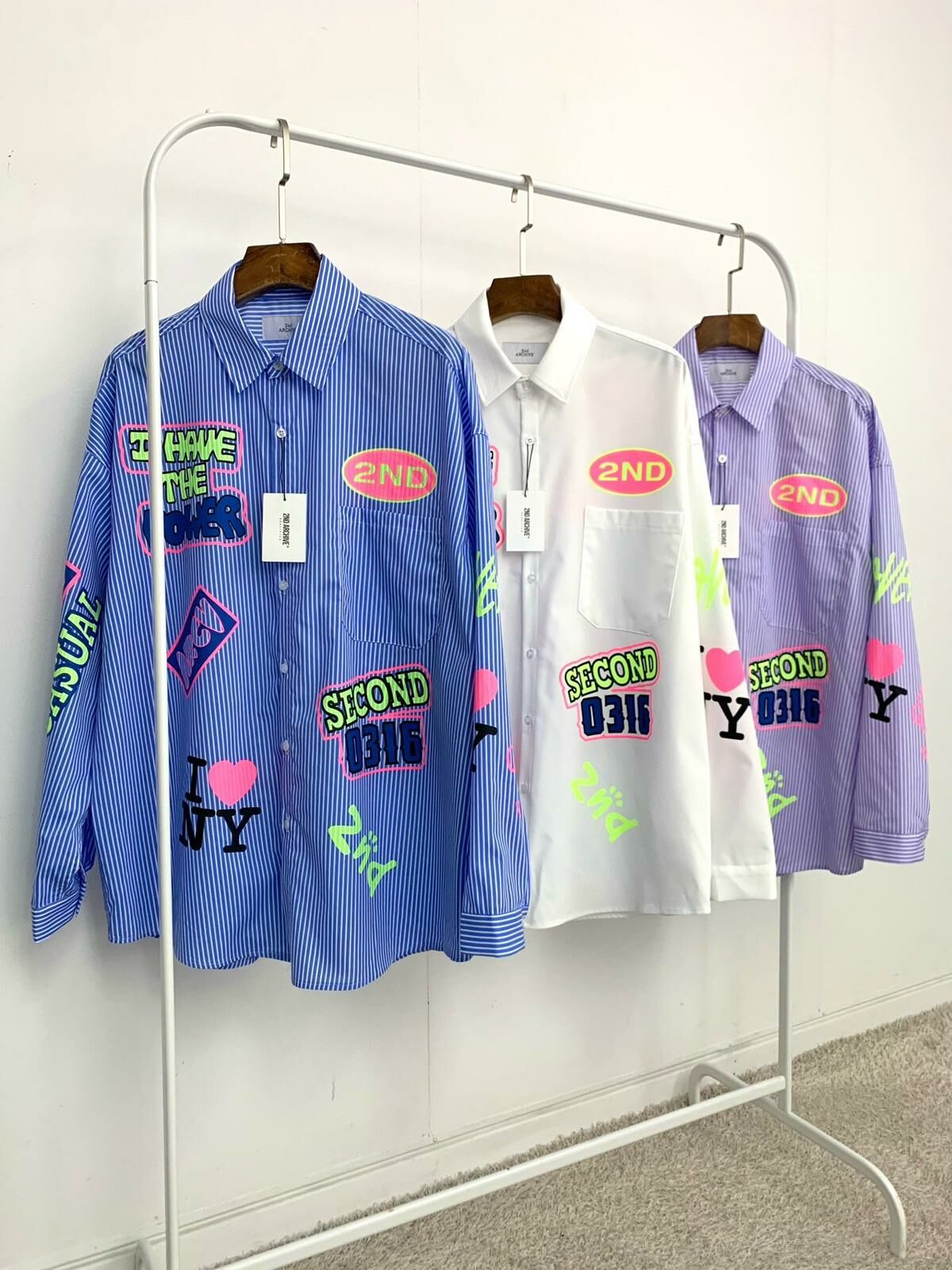 直間/淨色英文字圖案長袖恤衫 2nd-174S