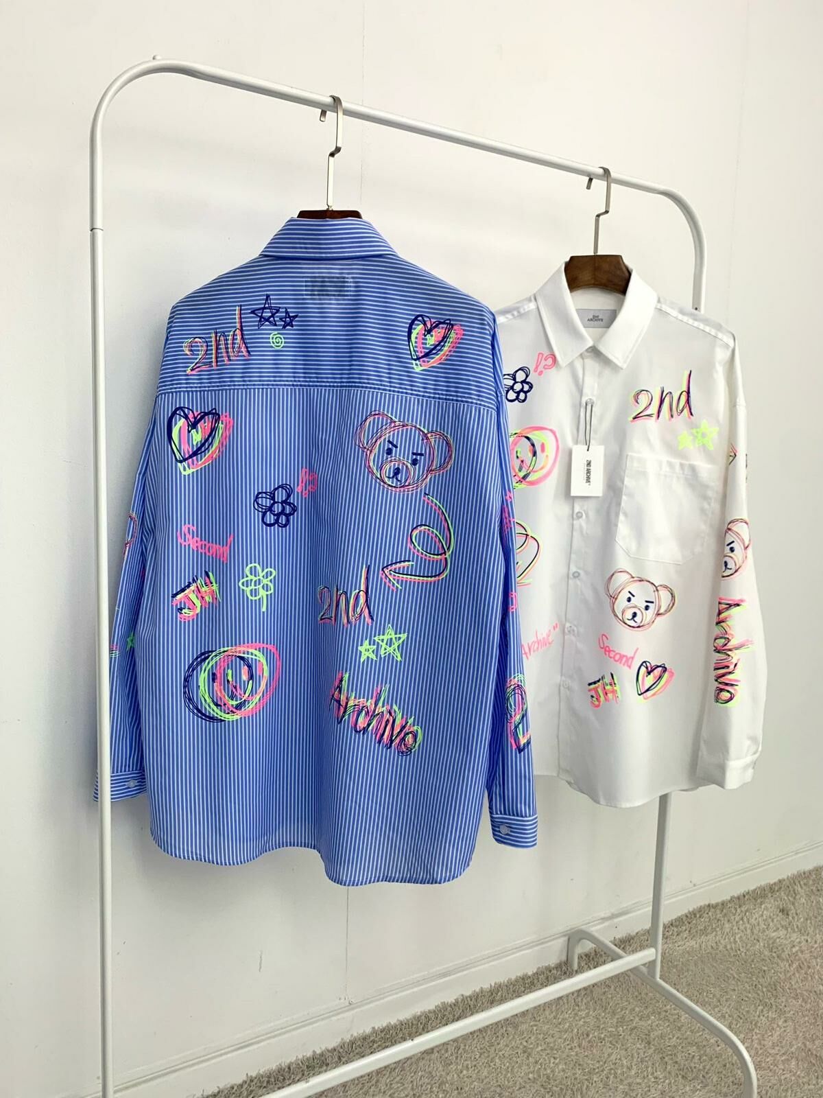 直間/淨色英文字圖案長袖恤衫 2nd-177S