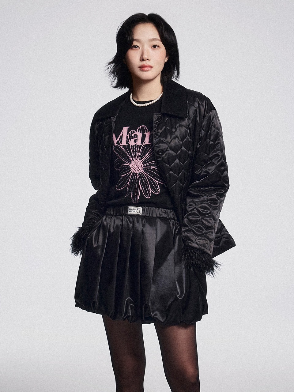 ●Mardi Mercredi●BALLOON MINI SKIRT GLOSSY ○Mardi Mercredi○BALLOON MINI SWEAT SKIRT CRINKLED_WHITE
