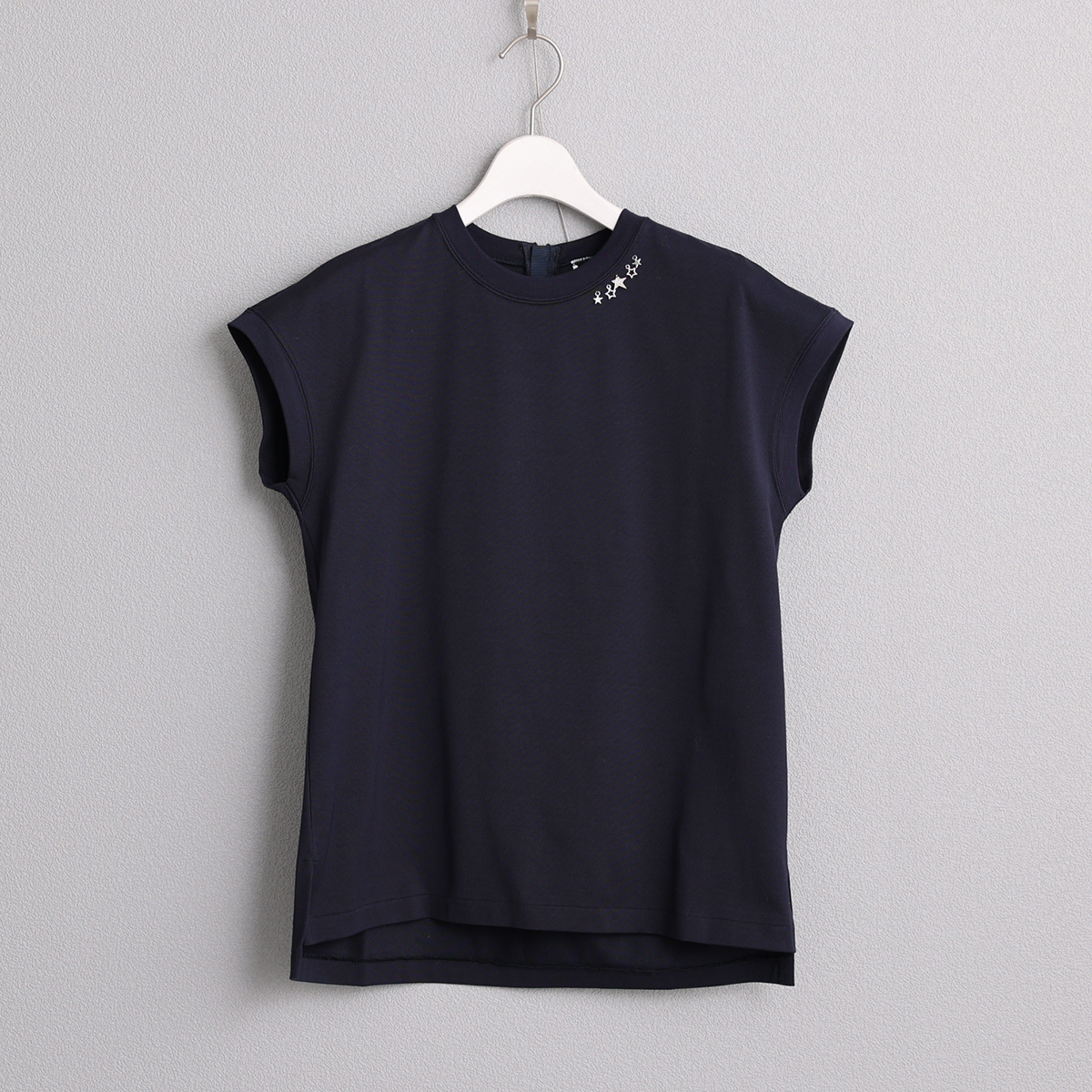 法式斜袖天竺棉上衣 / 深藍色