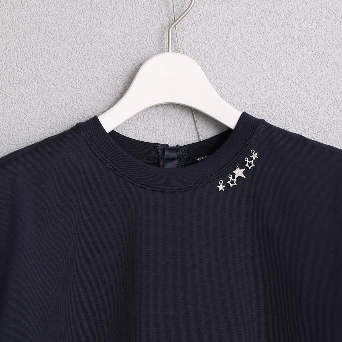 法式斜袖天竺棉上衣 / 深藍色