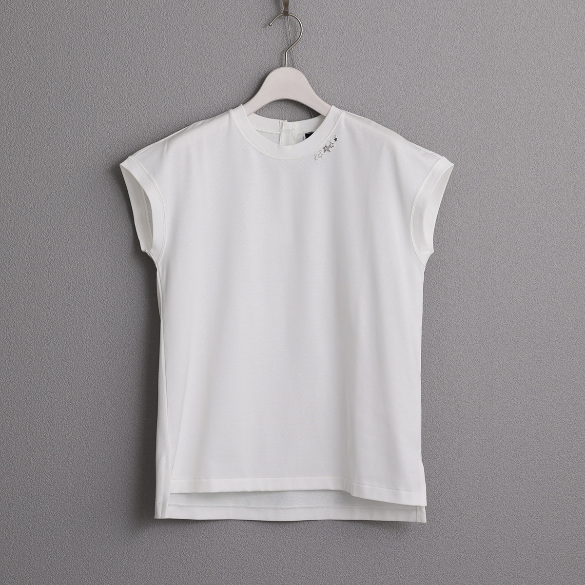 法式斜袖天竺棉上衣 / 白色