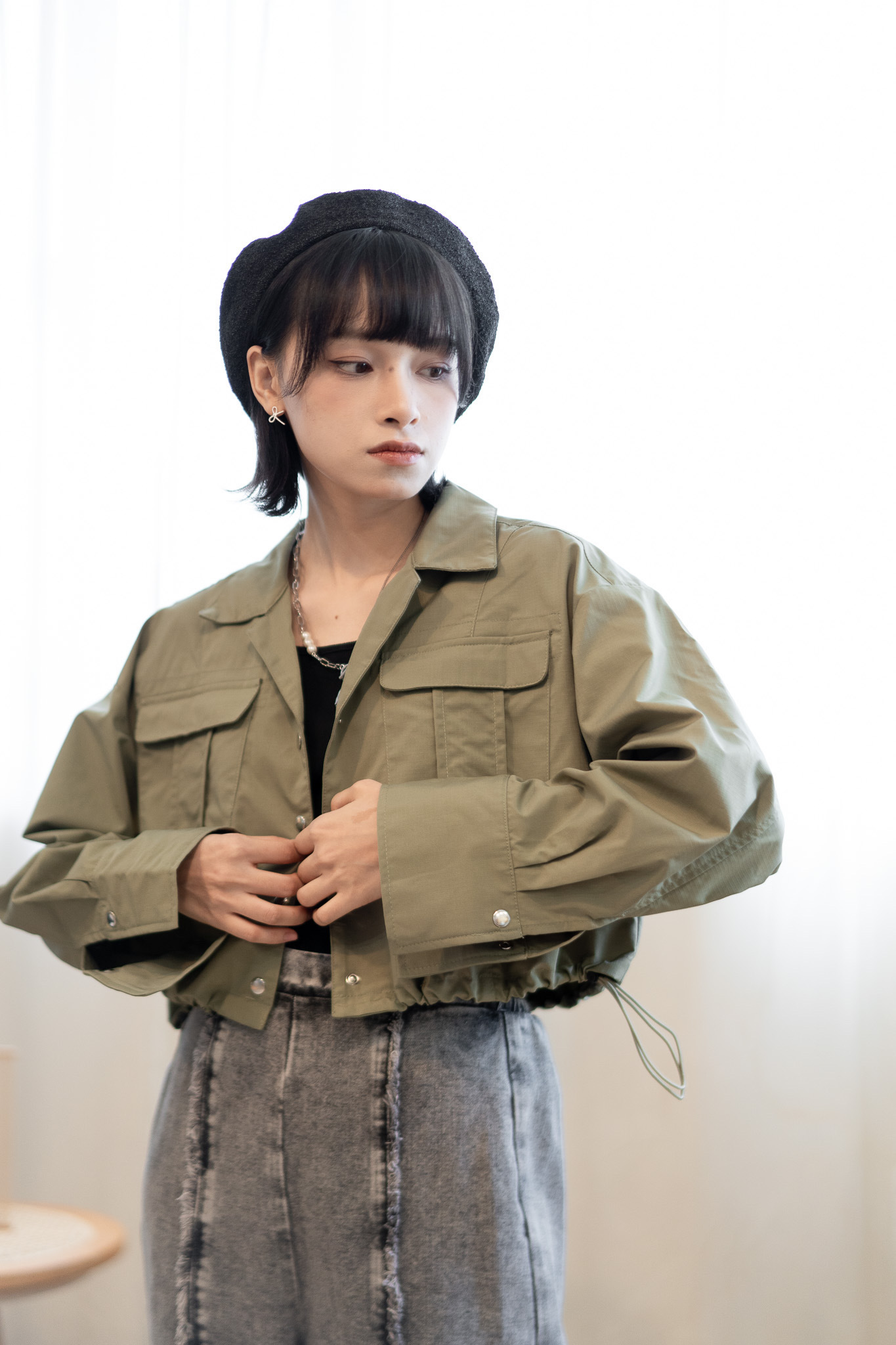 10074 ｜ 工裝感！短裝風褸外套