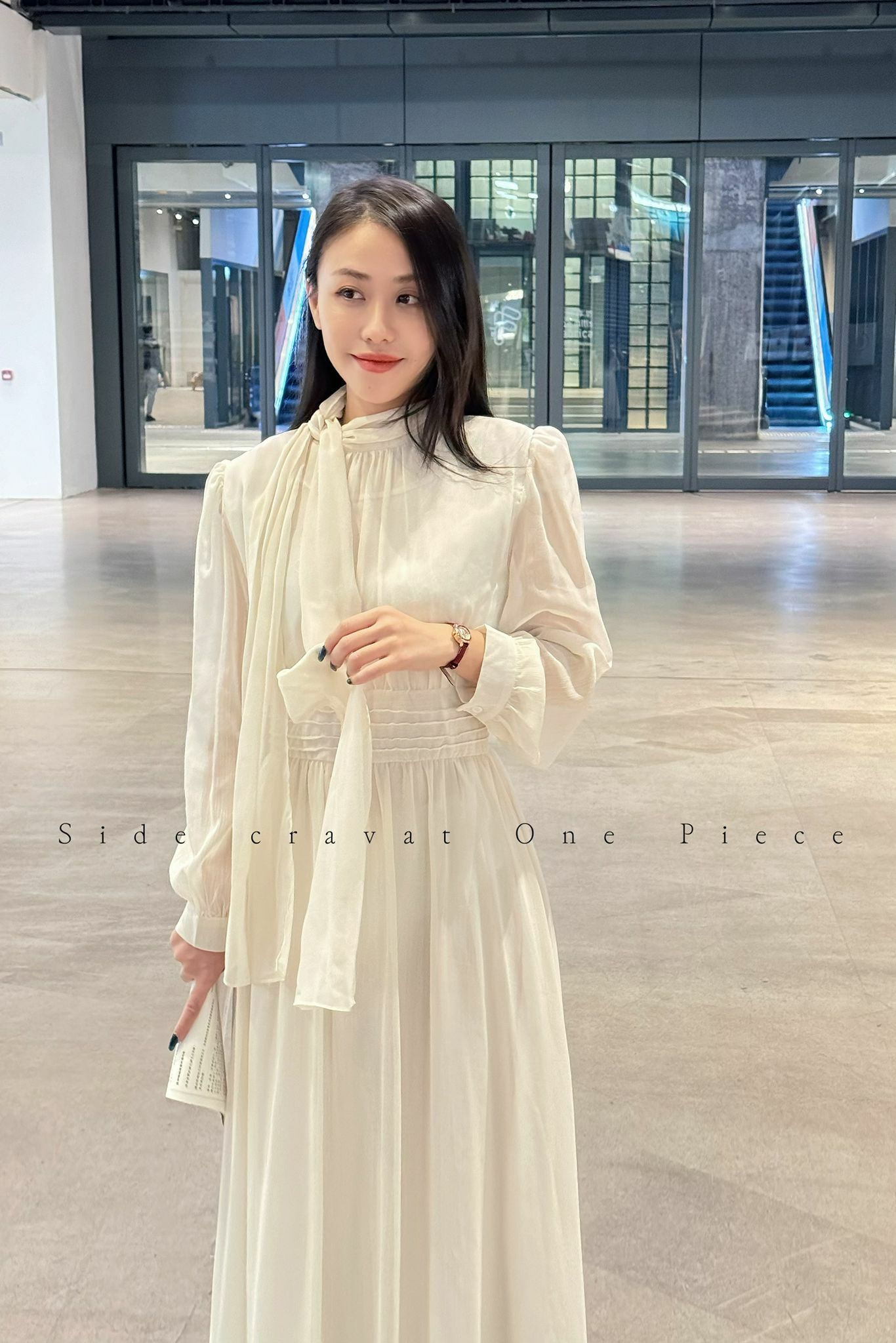 OP#6476🤍領巾側帶雪紡裙