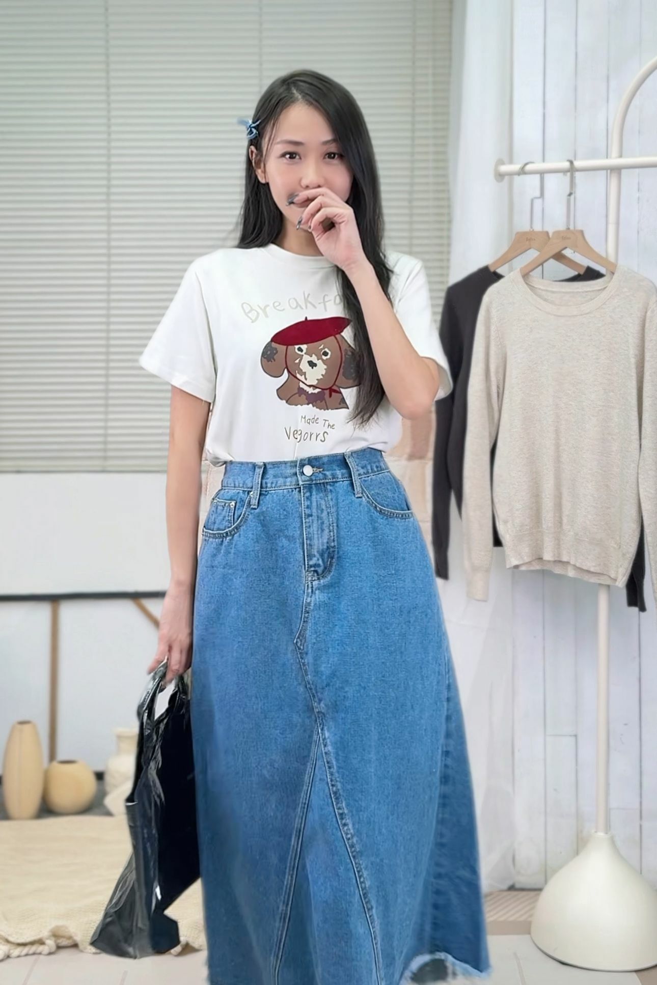 SK#6474🤍刷破邊沿牛仔裙