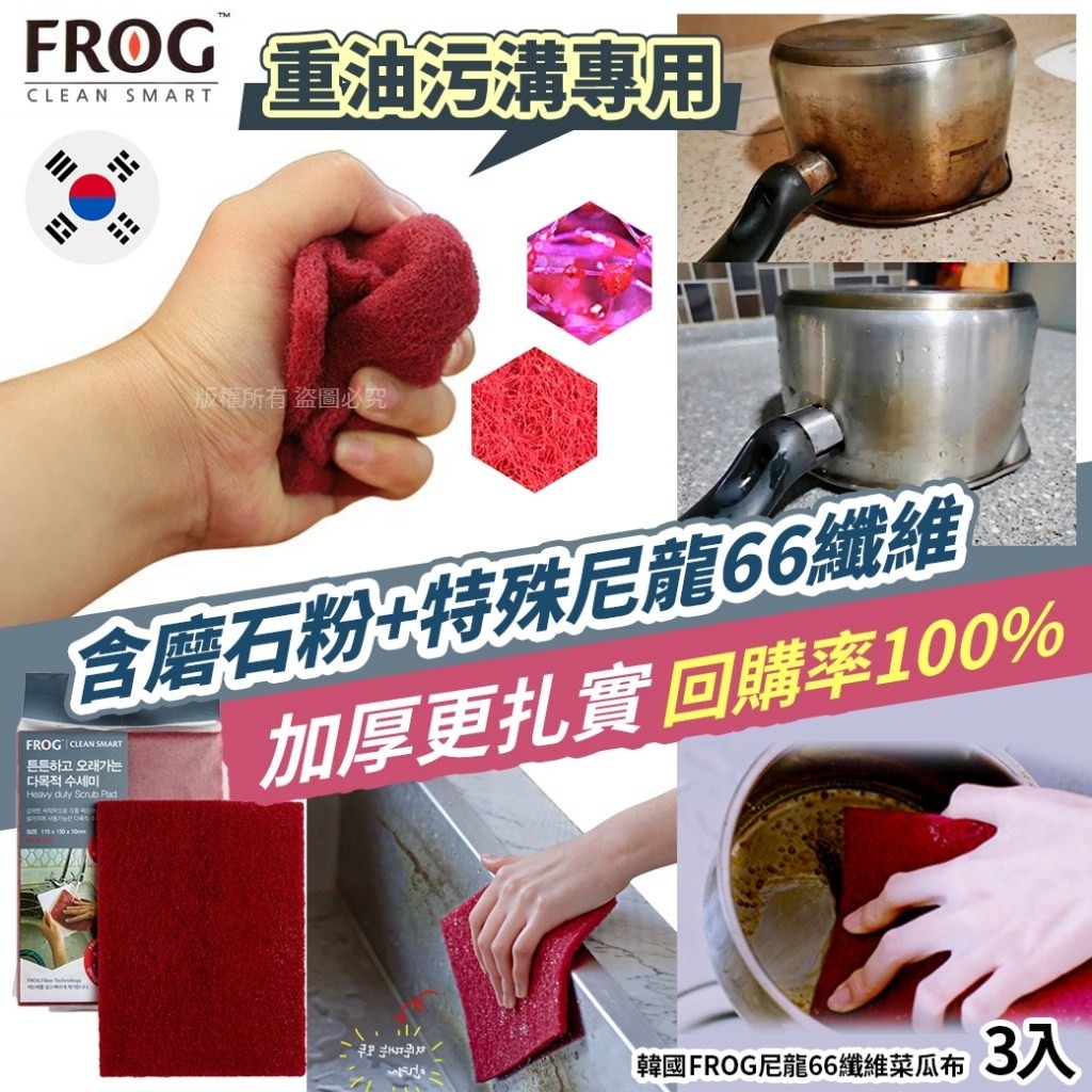 WSBB7046 韓國FROG尼龍66纖維菜瓜布3入(單包)（現貨-P9）