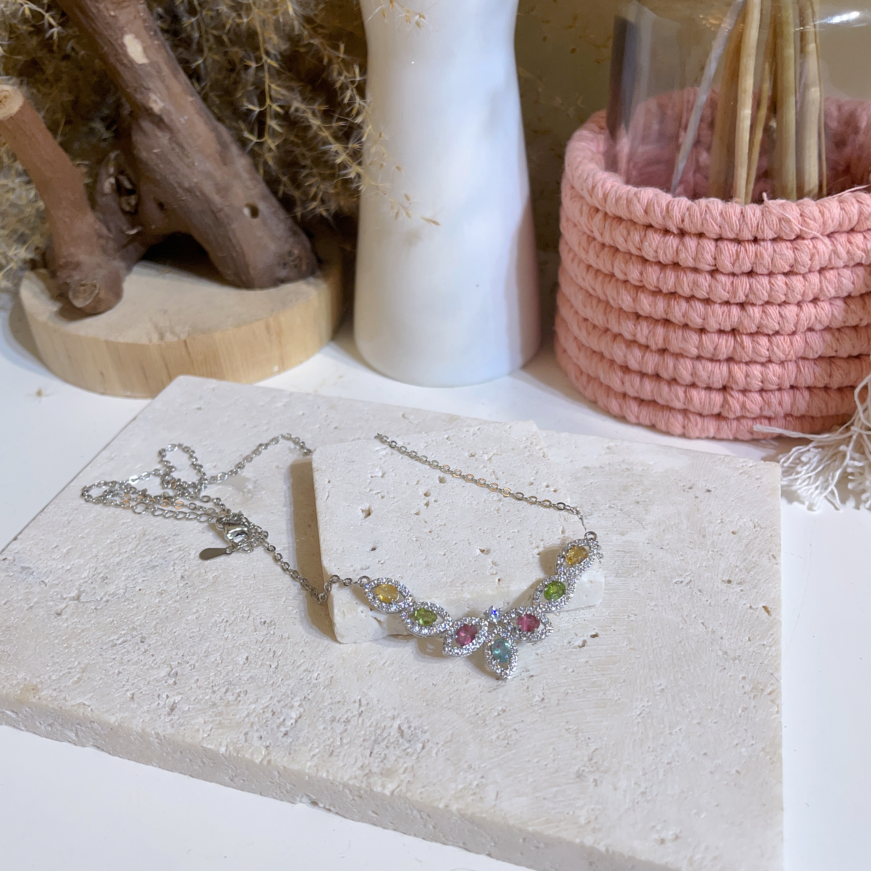 碧璽葉形鑲嵌頸鏈