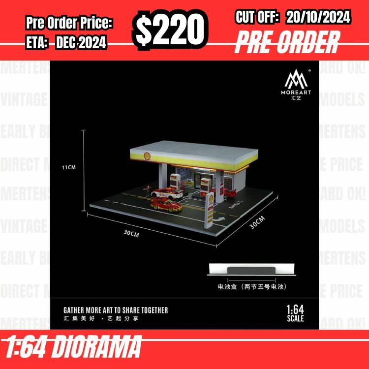 PO-$220 * Moreart * 1:64 Diorama - Shell Gas Station Scene Model (30x30x11cm) [OD12/10]