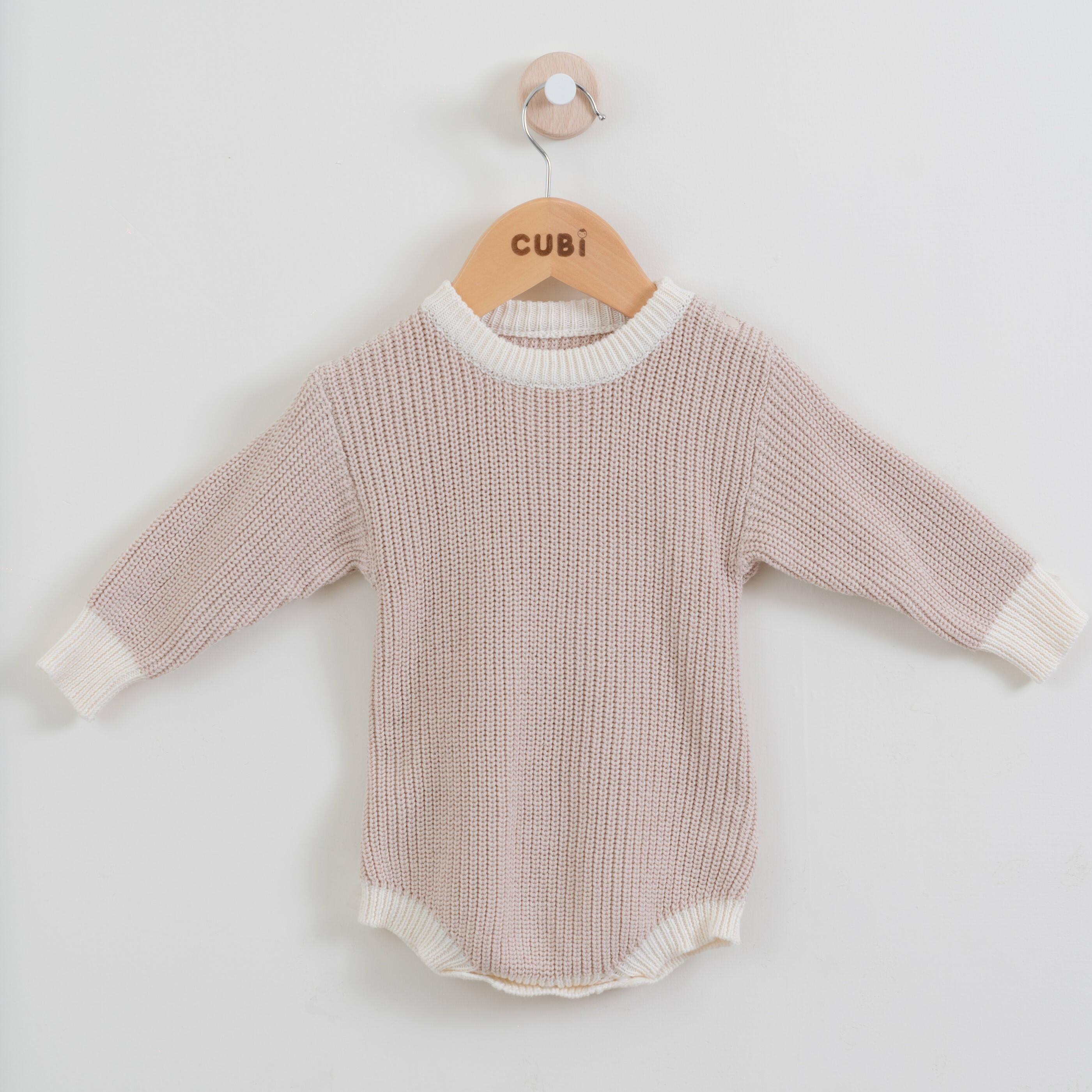 秋款針織包屁衣-奶茶色