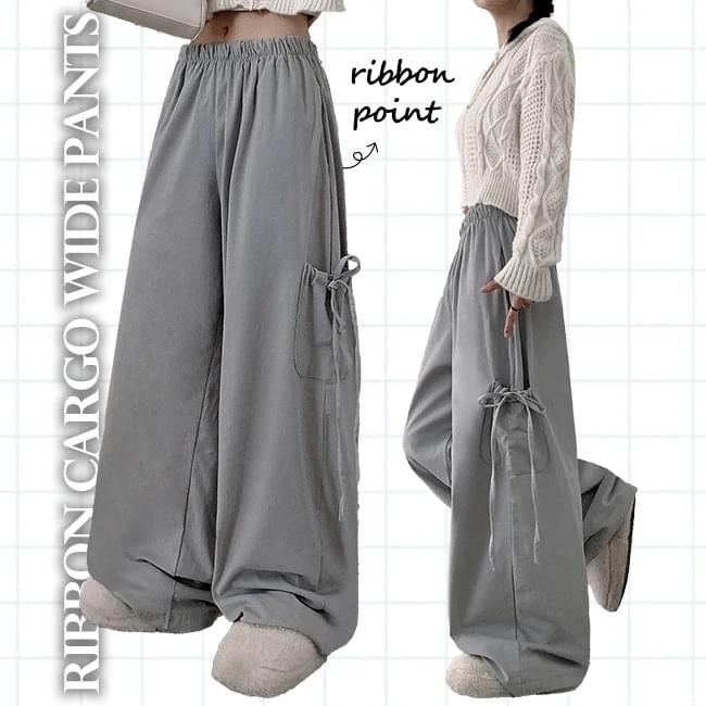 【優惠預訂】KR RIBBON BANDING CARGO COTTON WIDE PANTS（6色）