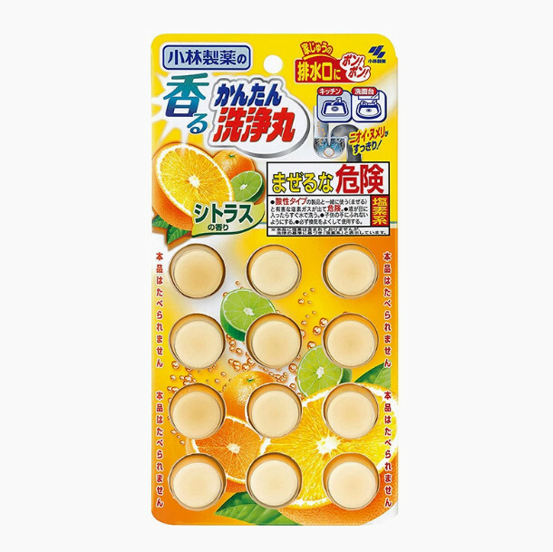 小林製藥--馬桶洗淨丸下水道排水口地漏管道疏通劑【甜橙香型】12粒x1板