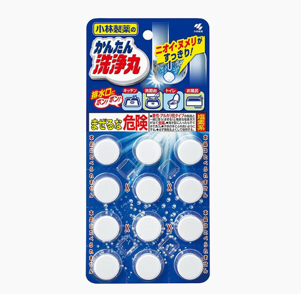 小林製藥--馬桶洗淨丸下水道排水口地漏管道疏通劑【無香型】12粒x1板