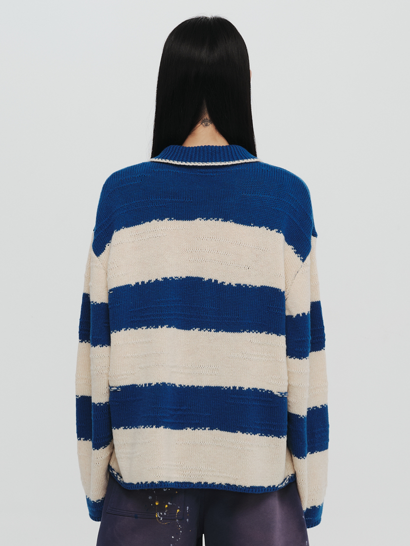 PLATEAU STUDIO / L/s knit stripe shirt - Blue / beige