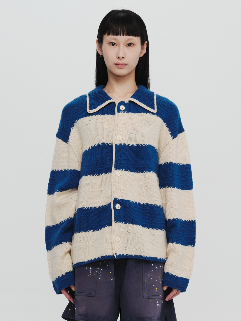 PLATEAU STUDIO / L/s knit stripe shirt - Blue / beige