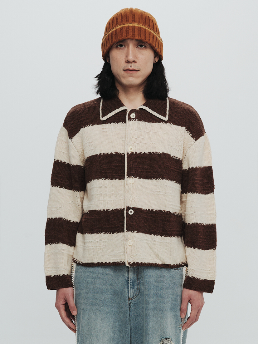 PLATEAU STUDIO / L/s knit stripe shirt - Brown / beige