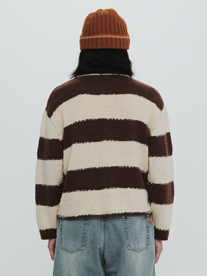 PLATEAU STUDIO / L/s knit stripe shirt - Brown / beige