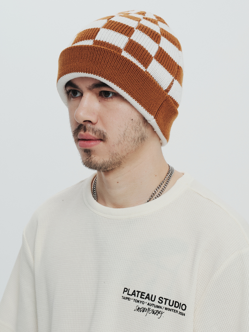 PLATEAU STUDIO / Check beanie - White / brown