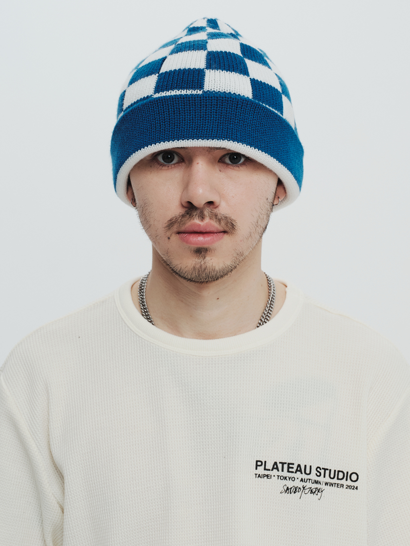 PLATEAU STUDIO / Check beanie - White / blue