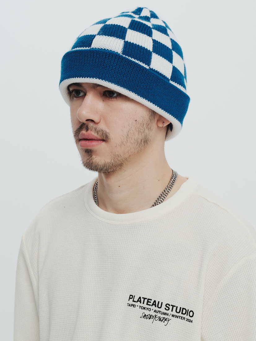 PLATEAU STUDIO / Check beanie - White / blue