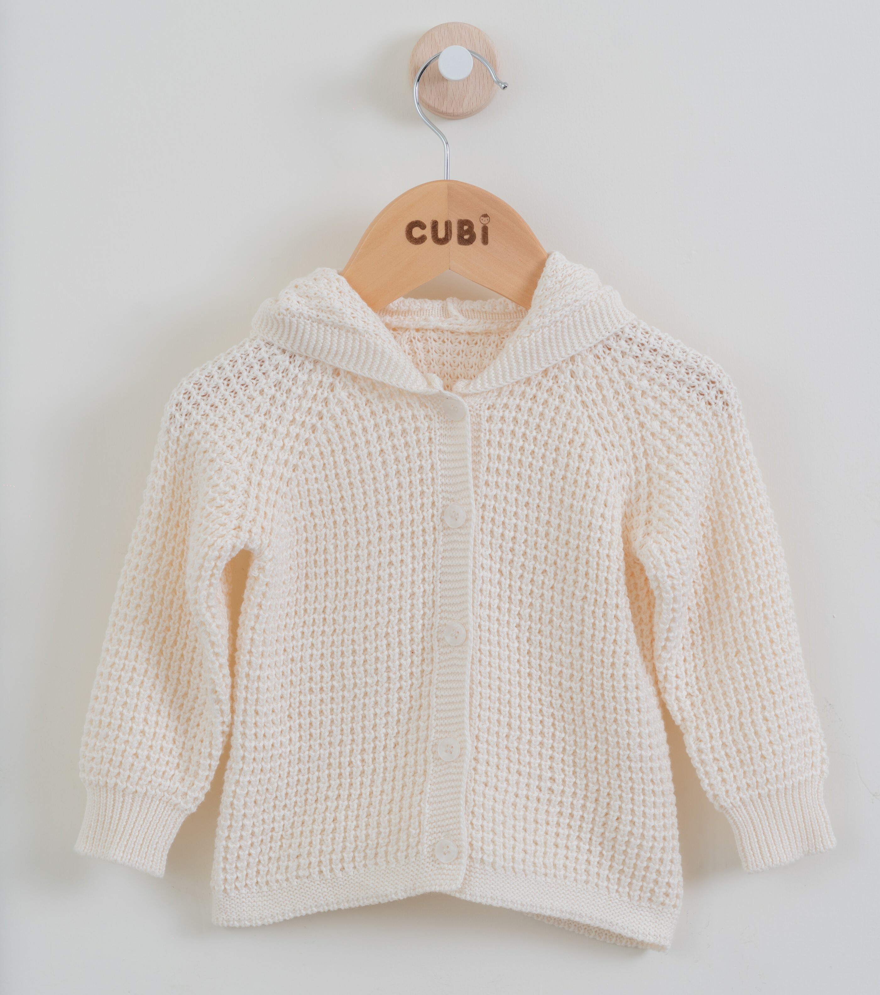 熊寶寶連帽針織毛衣外套-杏色