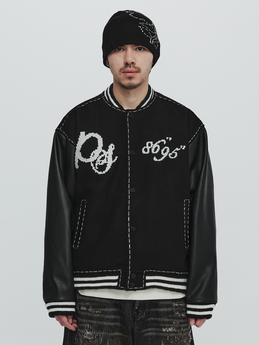 PLATEAU STUDIO / PLATEAU x SYU. Man varsity jacket - Black