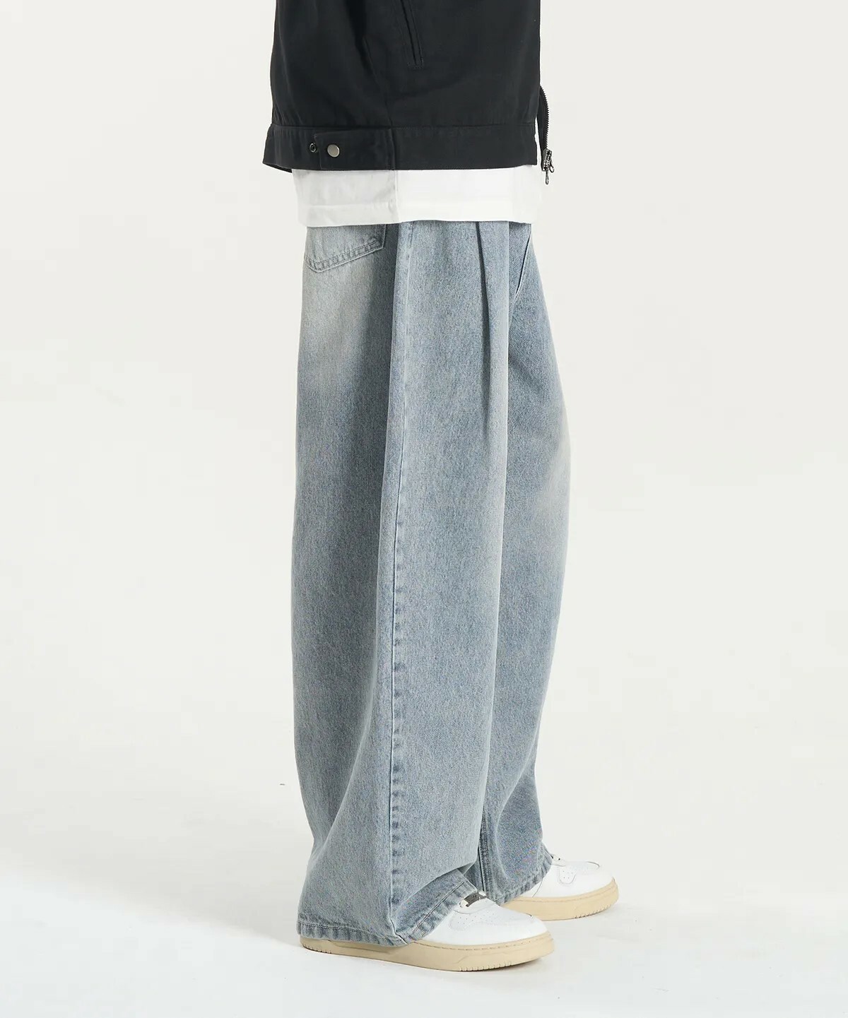 【OWN】TOFFEE 口袋 摺邊 寬鬆 牛仔 寬褲 復古 刷白 不分男女 韓國 韓系風格