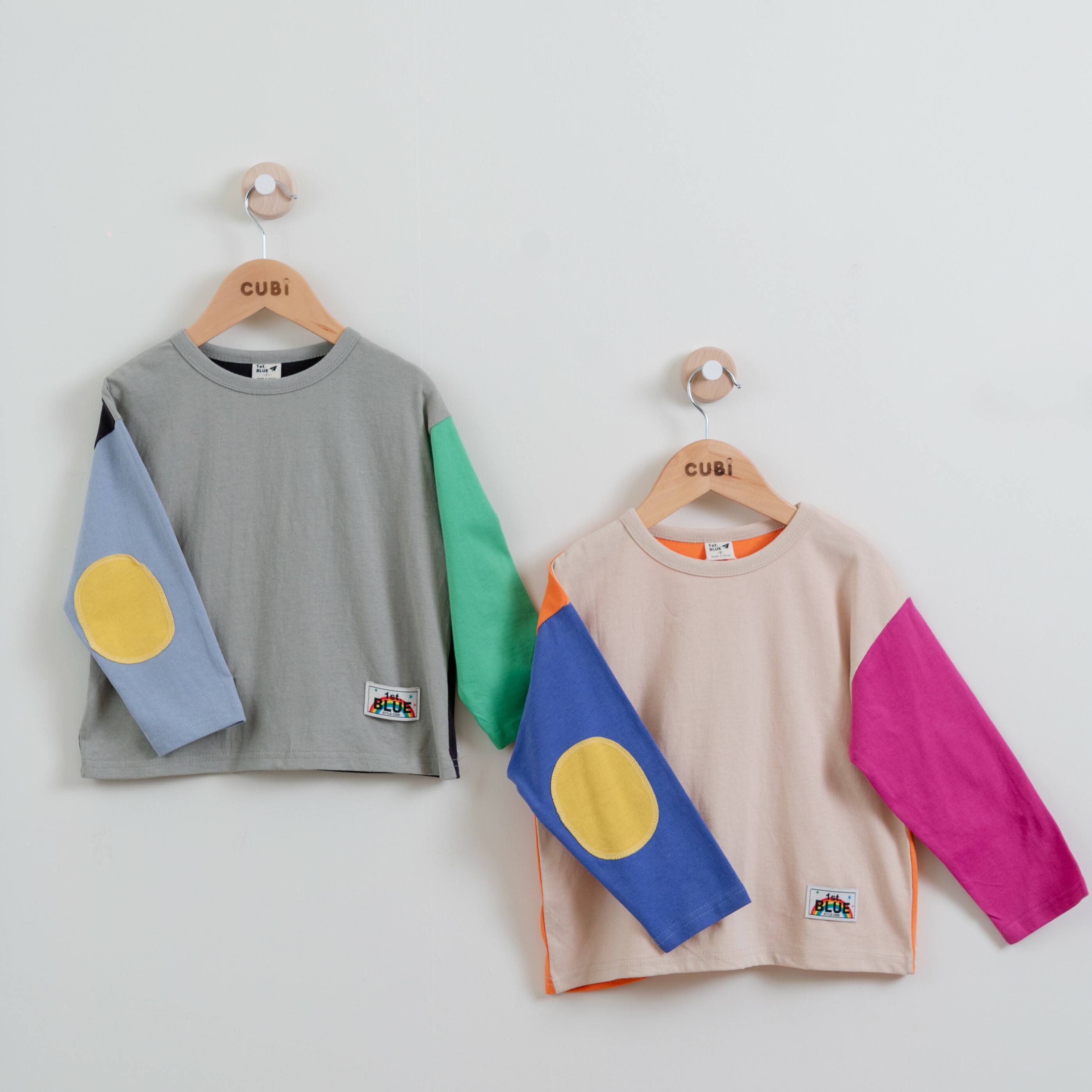 韓國 1st Blue - 秋款繽紛撞色補丁上衣（兩色）