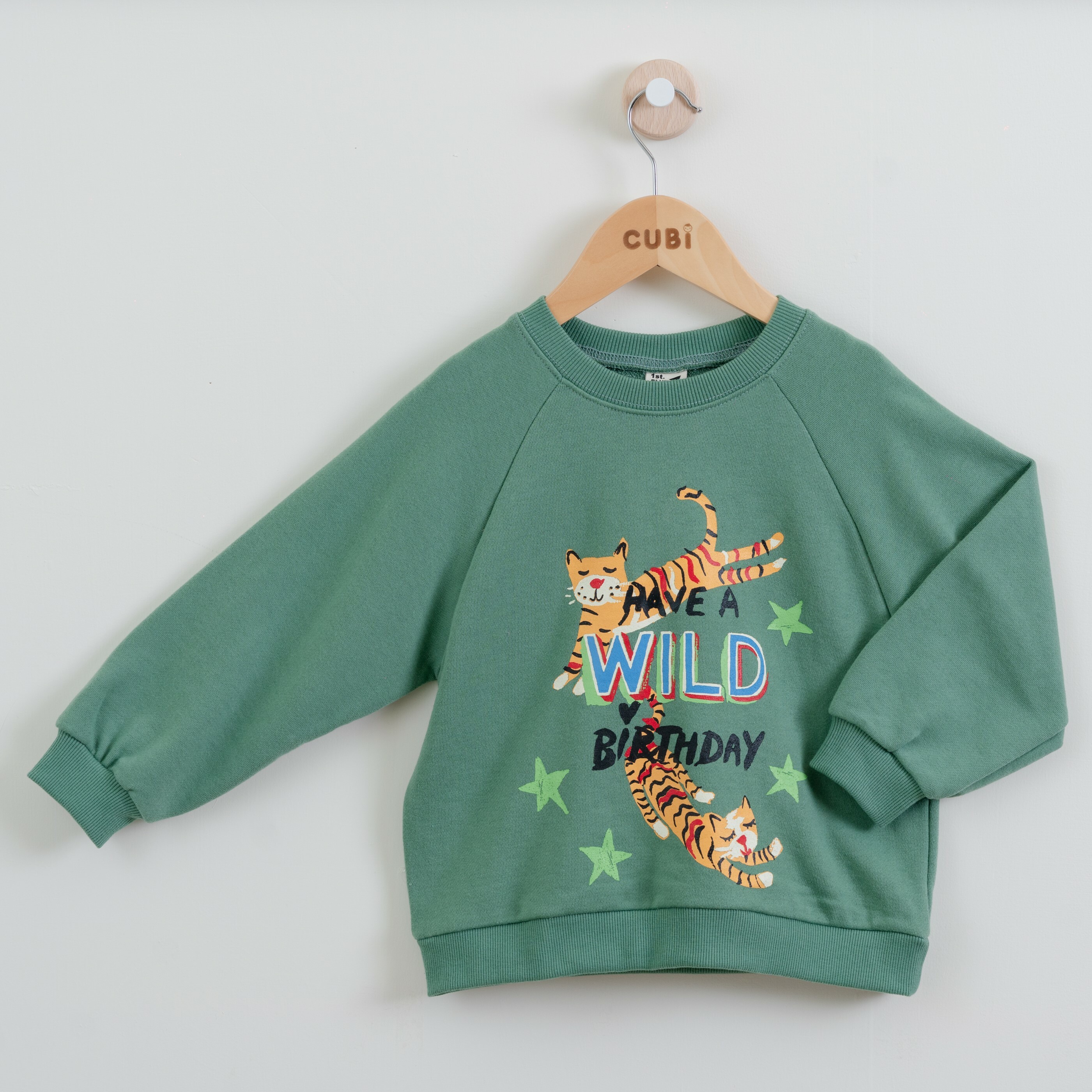 韓國 1st Blue-秋款手繪小老虎衛衣-綠