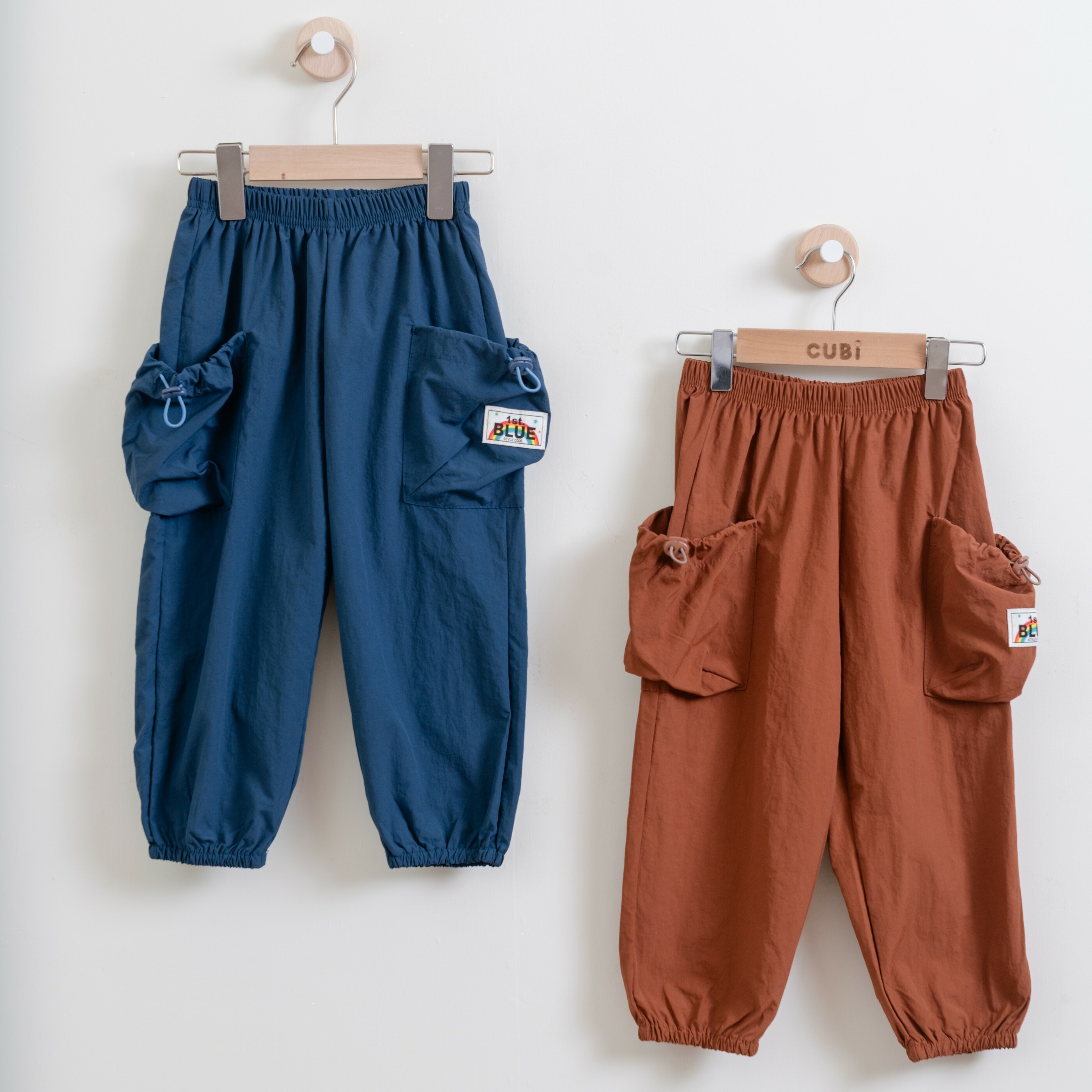 韓國 1st Blue-秋款撞色縮口工裝褲-兩色男寶女寶皆適合