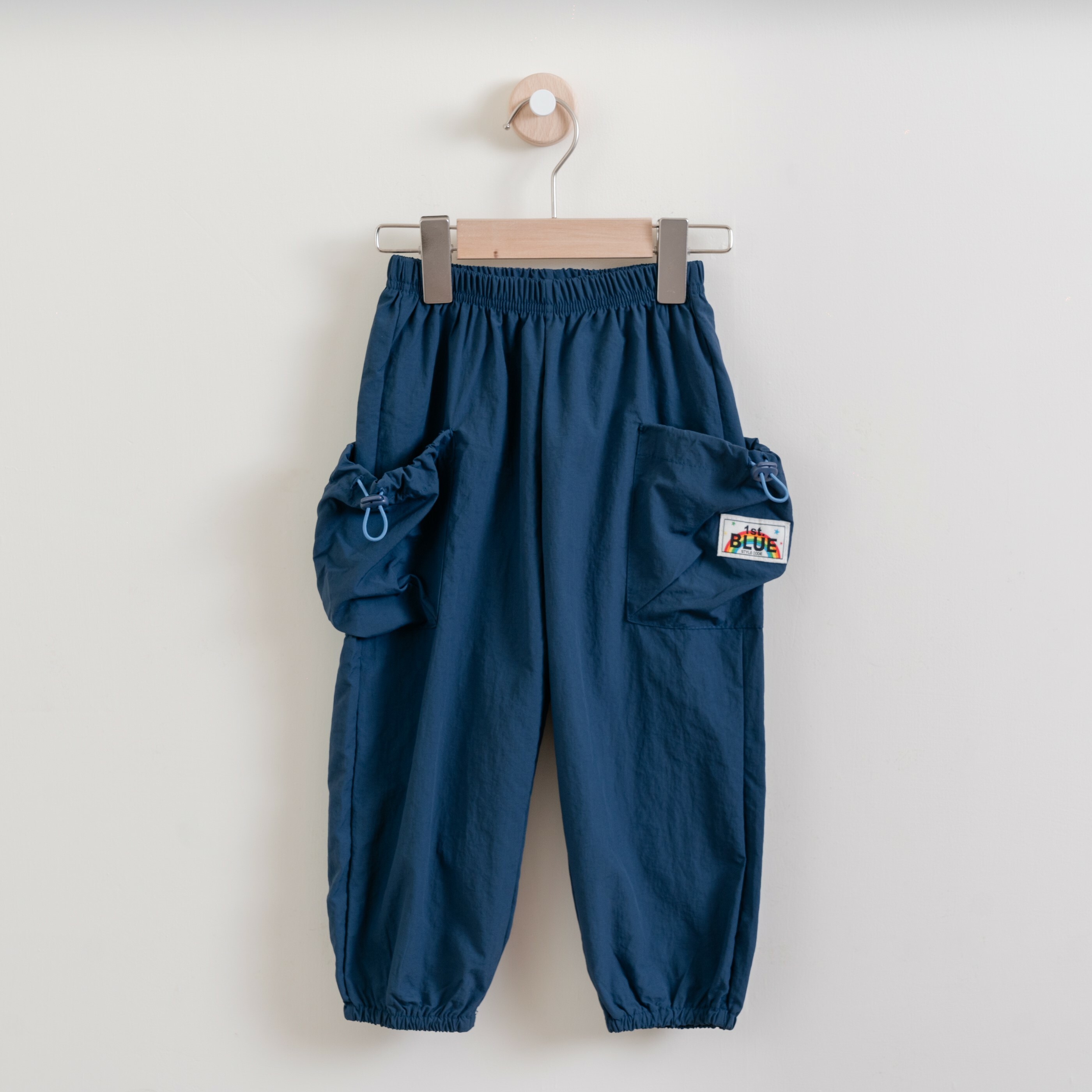 韓國 1st Blue-秋款撞色縮口工裝褲-藍色