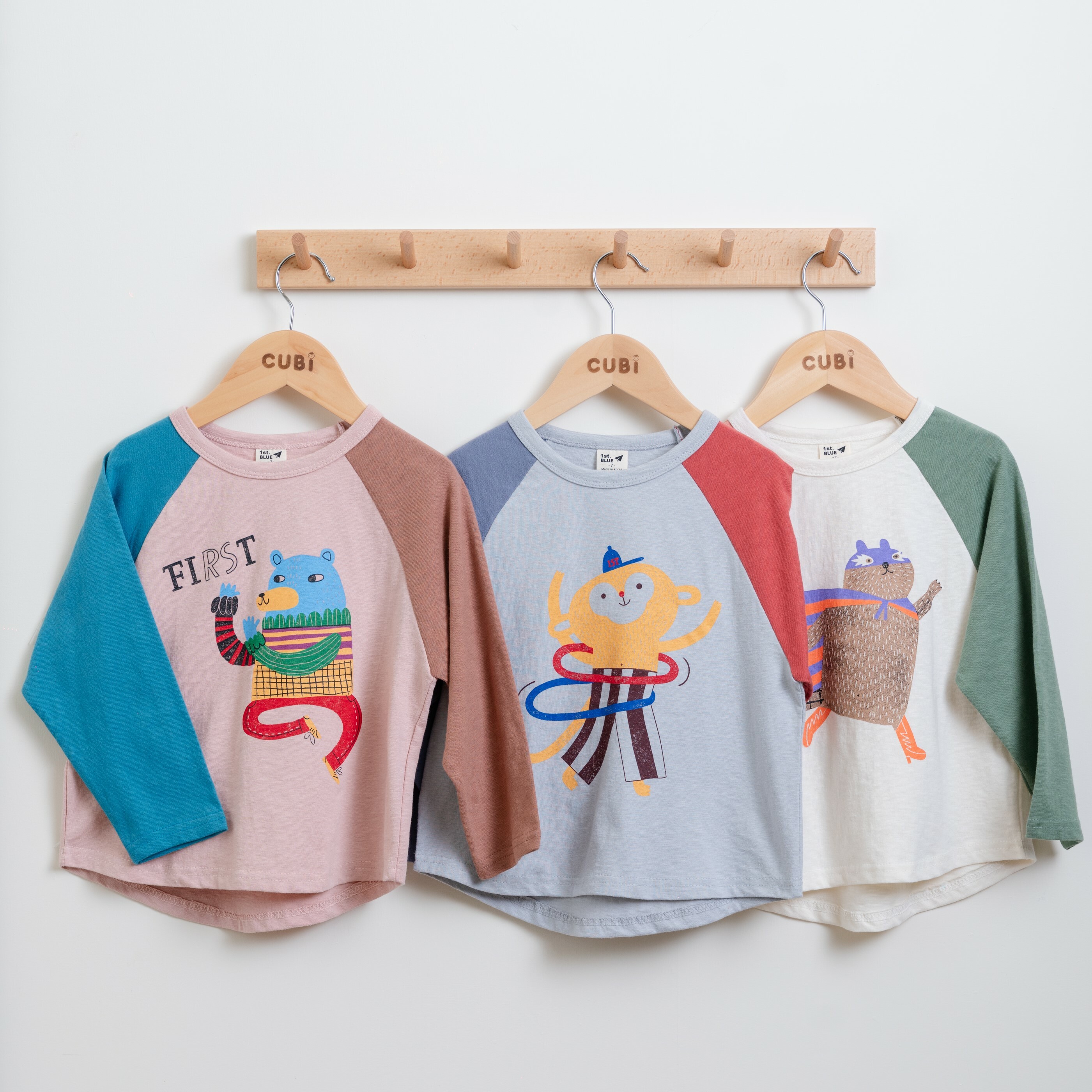 韓國 1st Blue - 秋款童趣動物撞色上衣（三款）