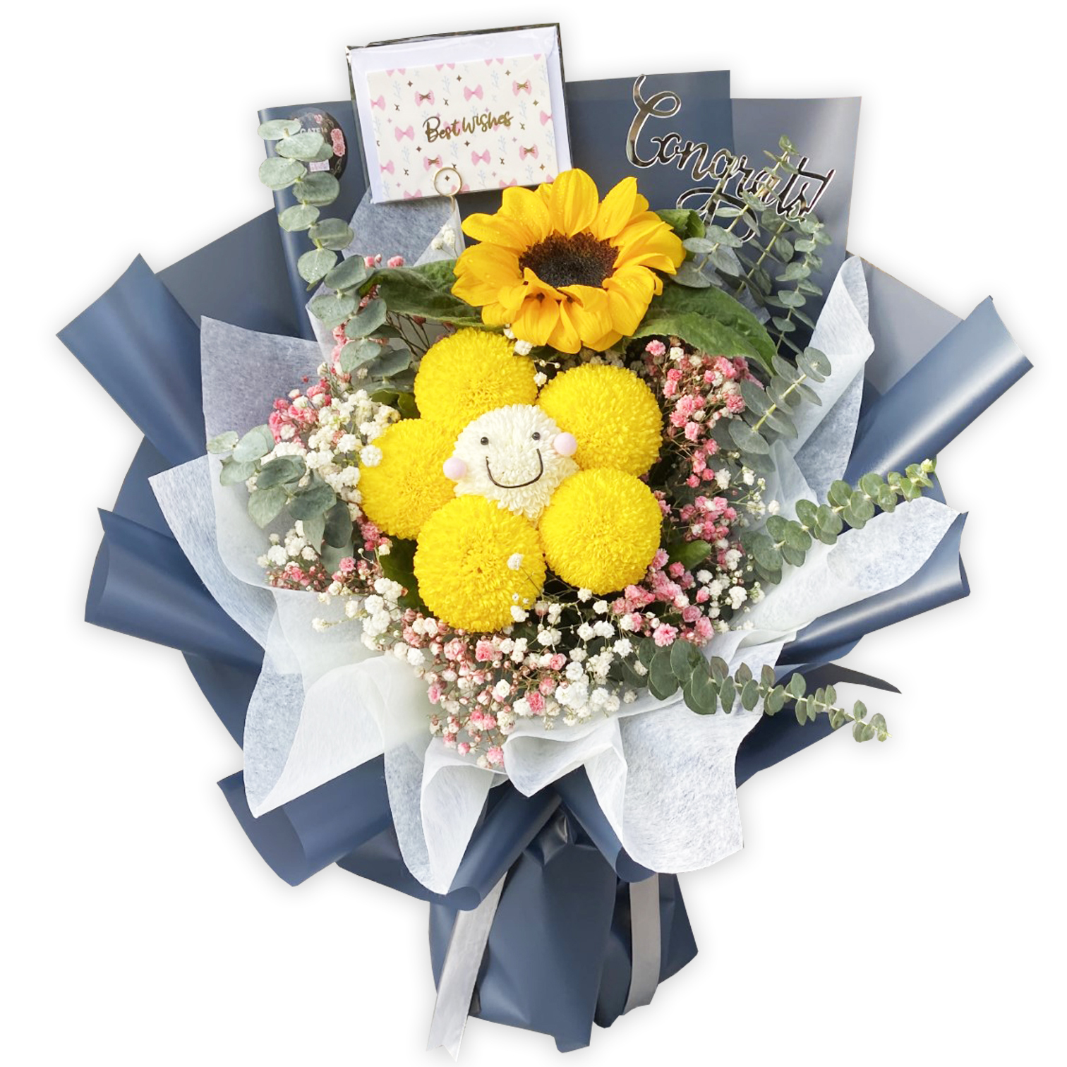 乒乓菊配太陽花 花束