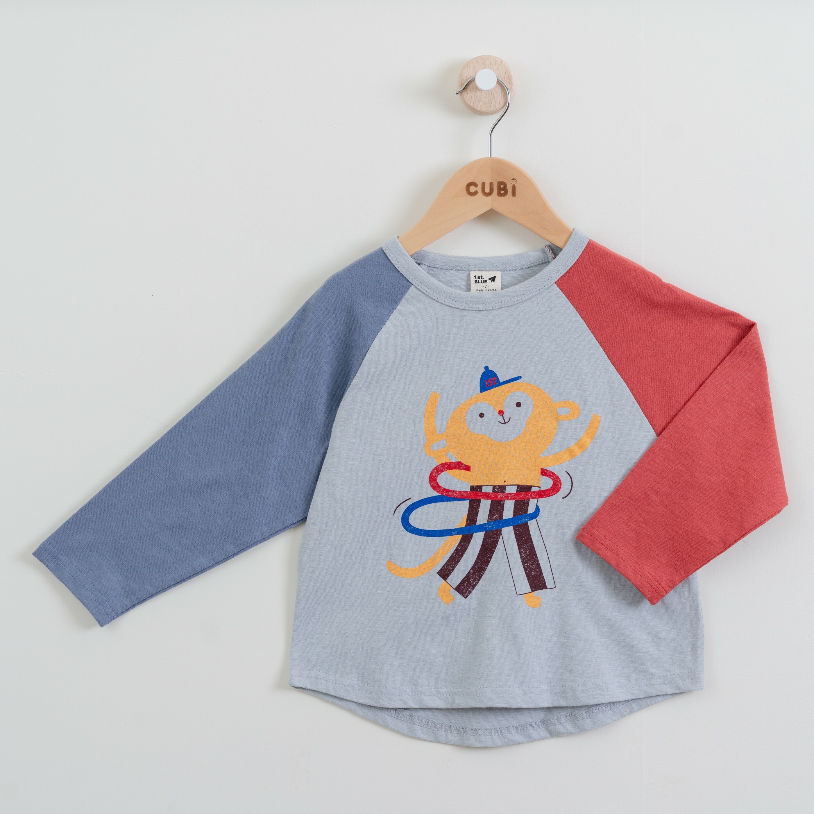 韓國 1st Blue-秋款童趣動物撞色上衣-紫猴子