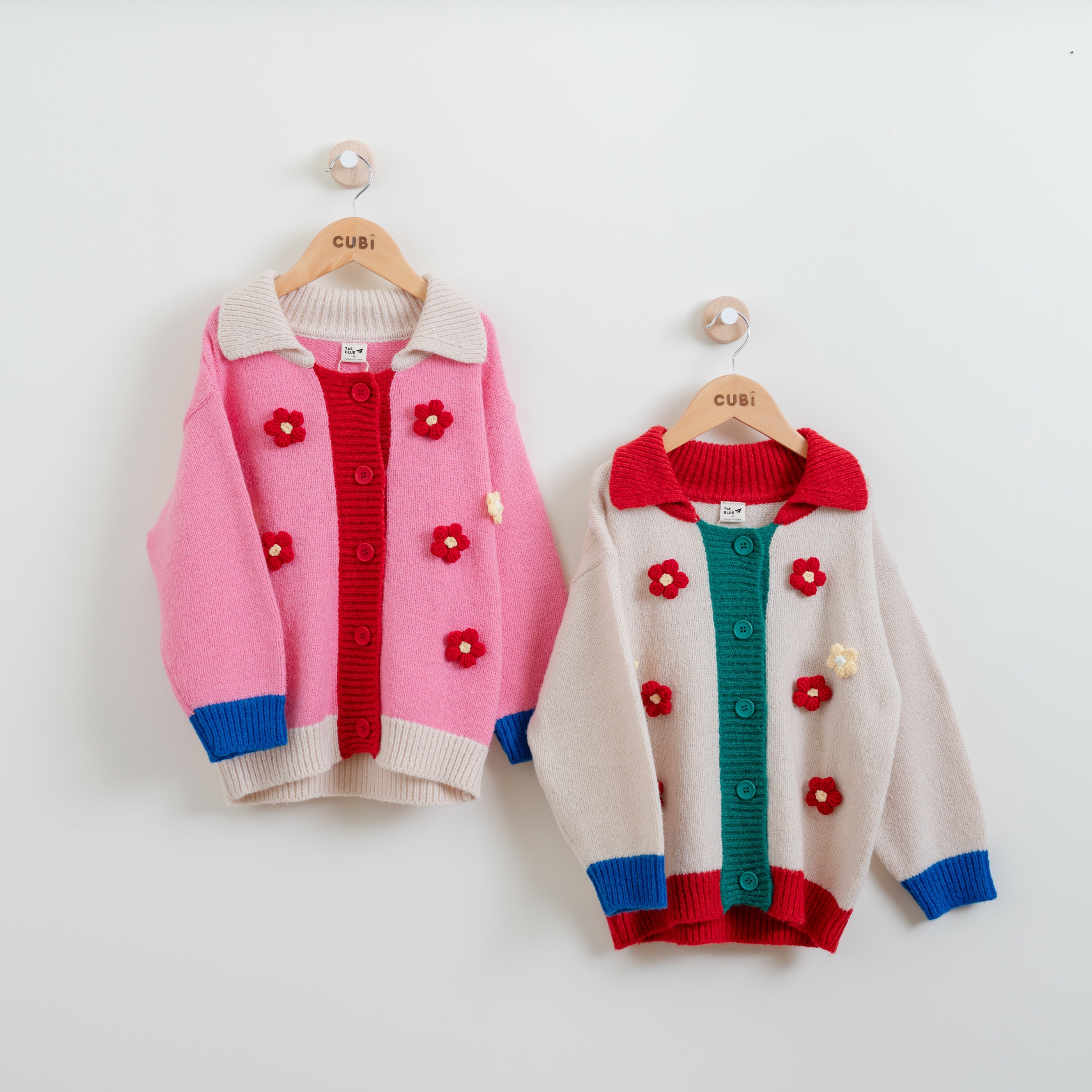 韓國 1st Blue - 秋款氣質花朵針織外套（兩色）