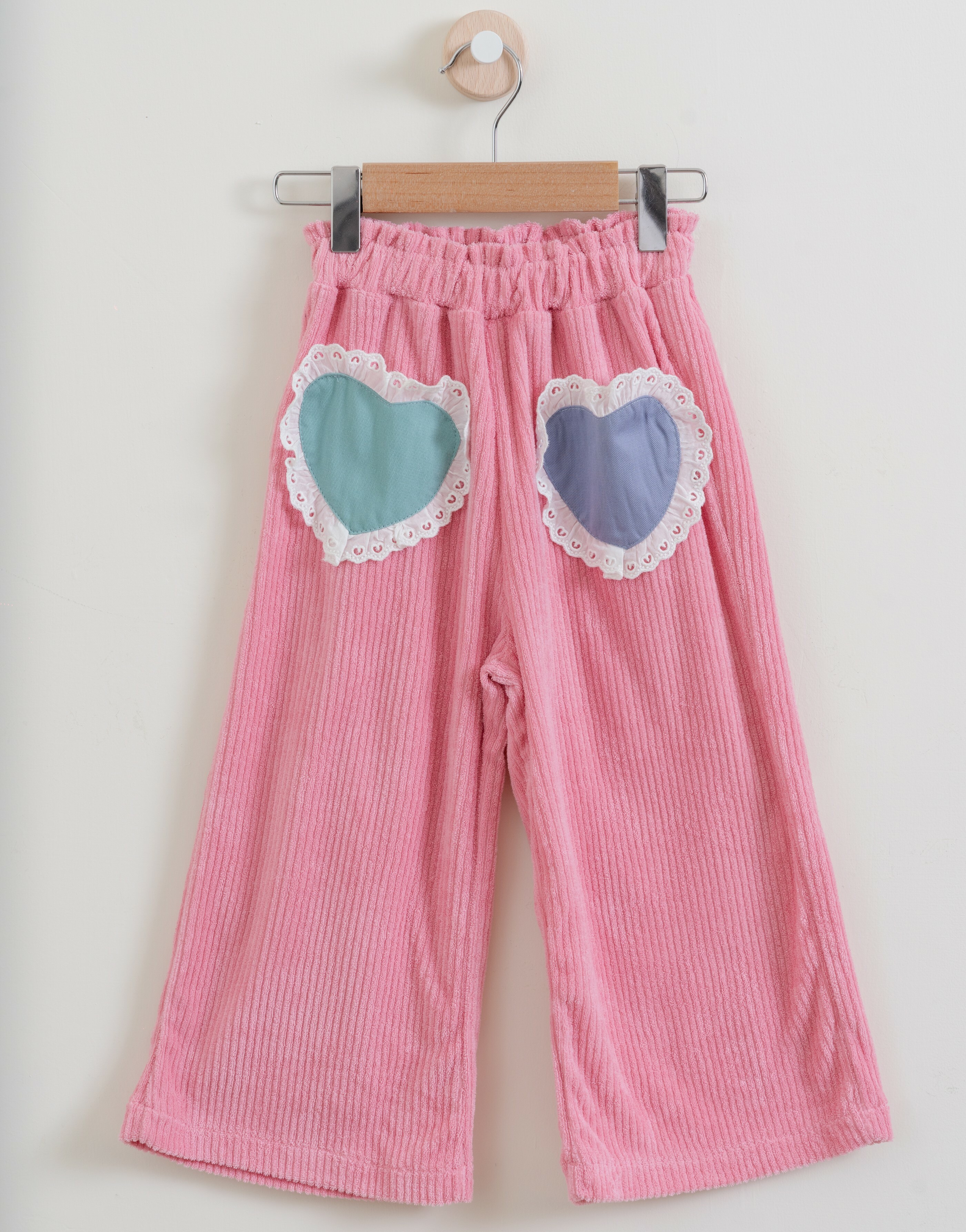 韓國 1st Blue - 秋款蕾絲愛心粉色寬褲