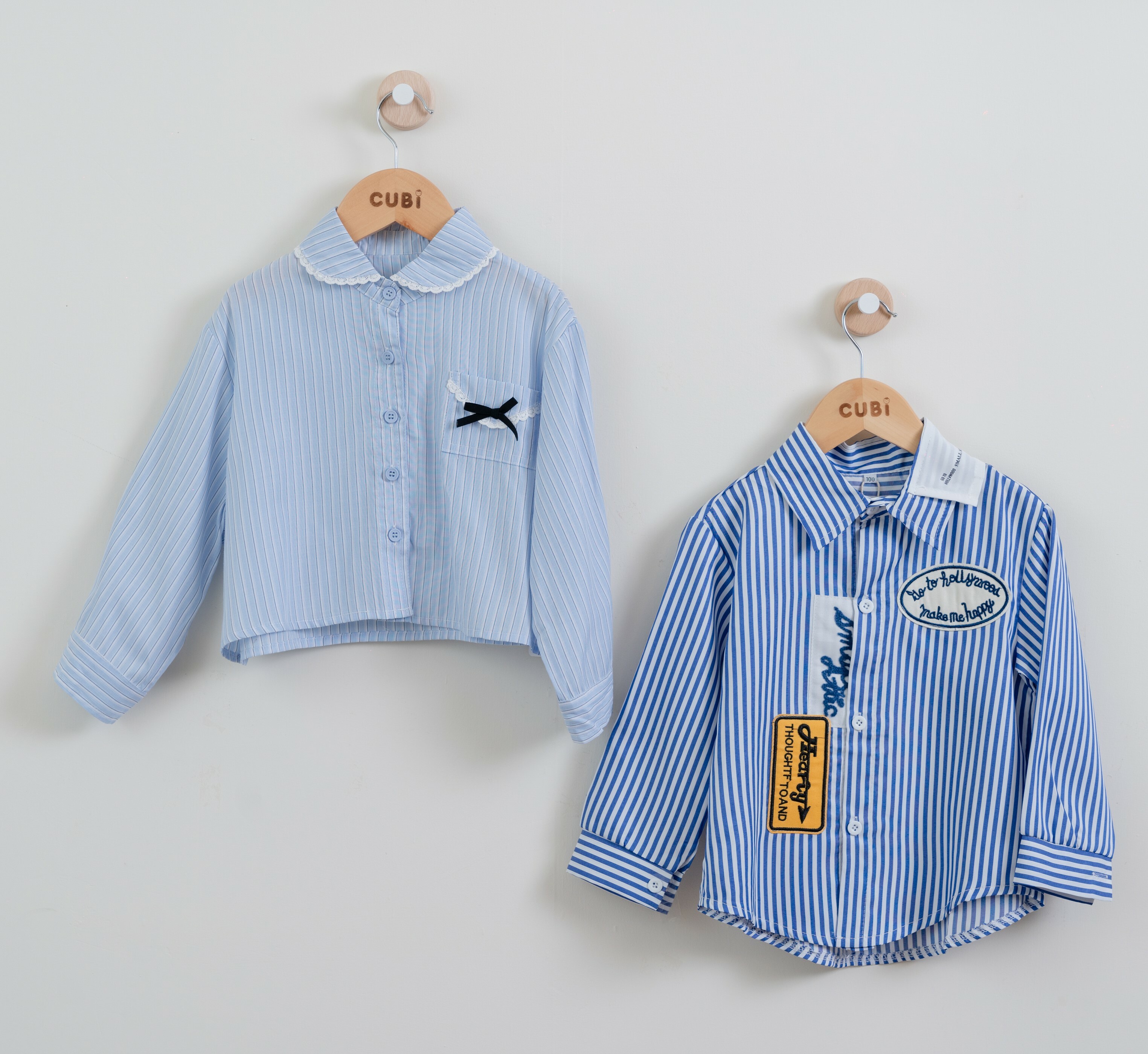 復古英倫風條紋翻領襯衫-兄弟姊妹搭配