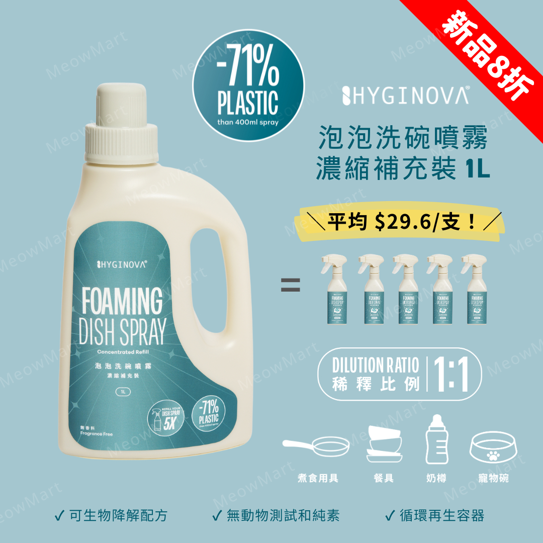 【現貨8折】Hyginova 泡泡洗碗噴霧 (濃縮補充裝1L)