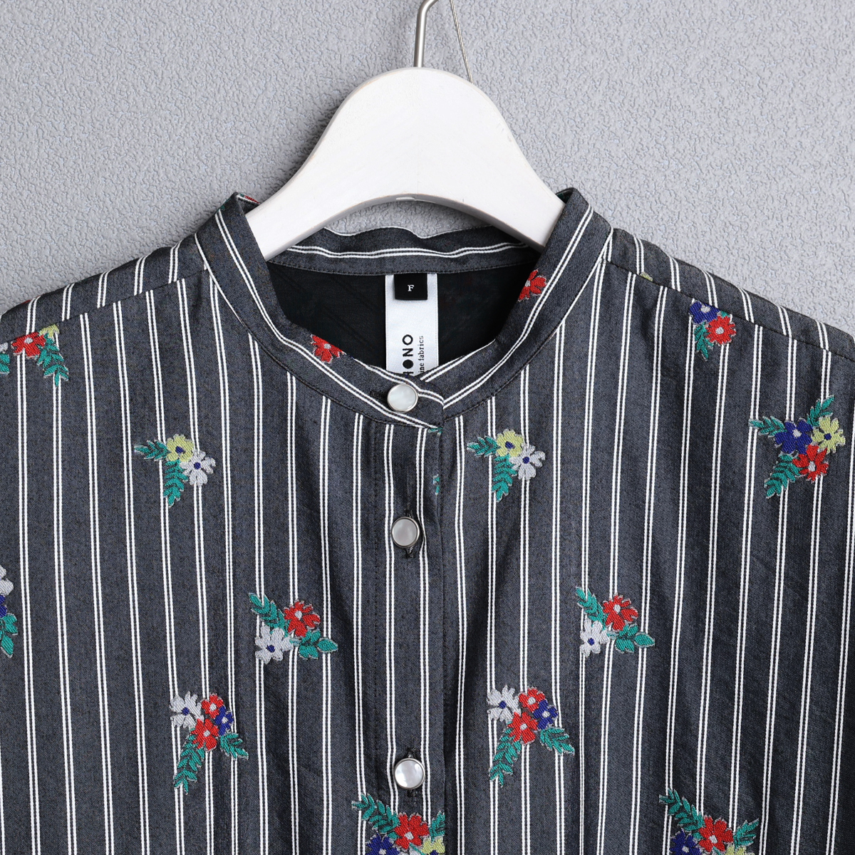 法式袖橫條襯衫洋裝/黑色