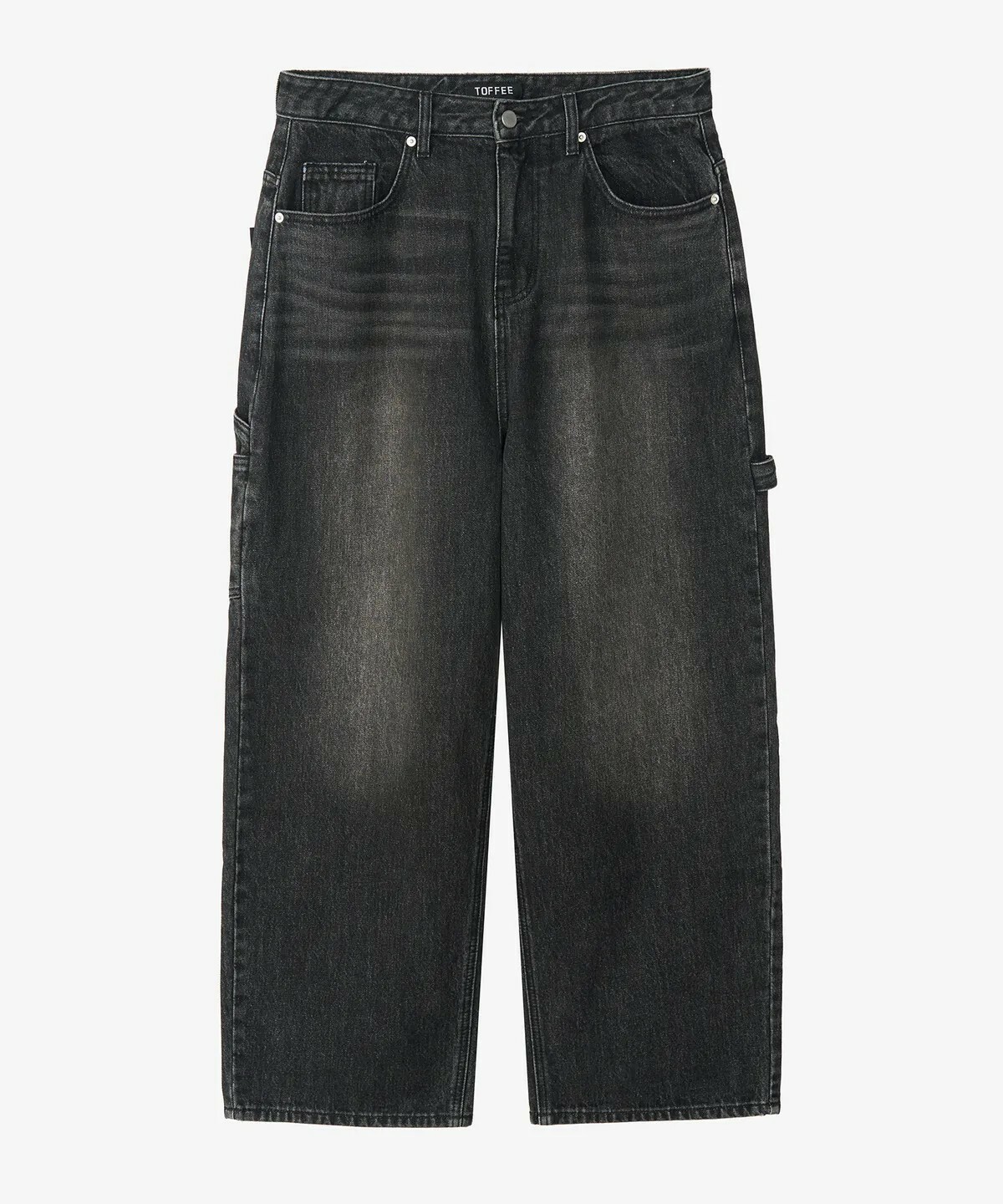 【OWN】TOFFEE 口袋 水洗 刷白 牛仔 木匠 寬褲 不分男女 黑色 藍色