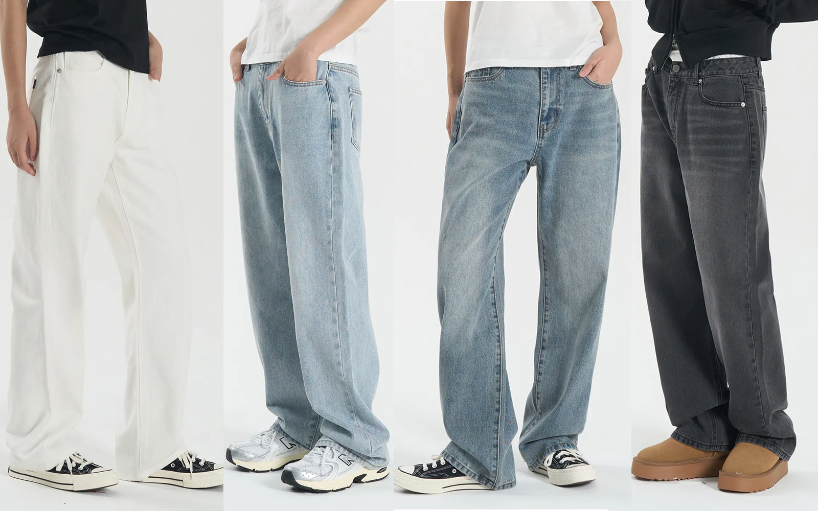 【OWN】TOFFEE 寬鬆 直筒 牛仔褲 刷白 水洗 女款 (W) 黑 白 復古藍 淺藍