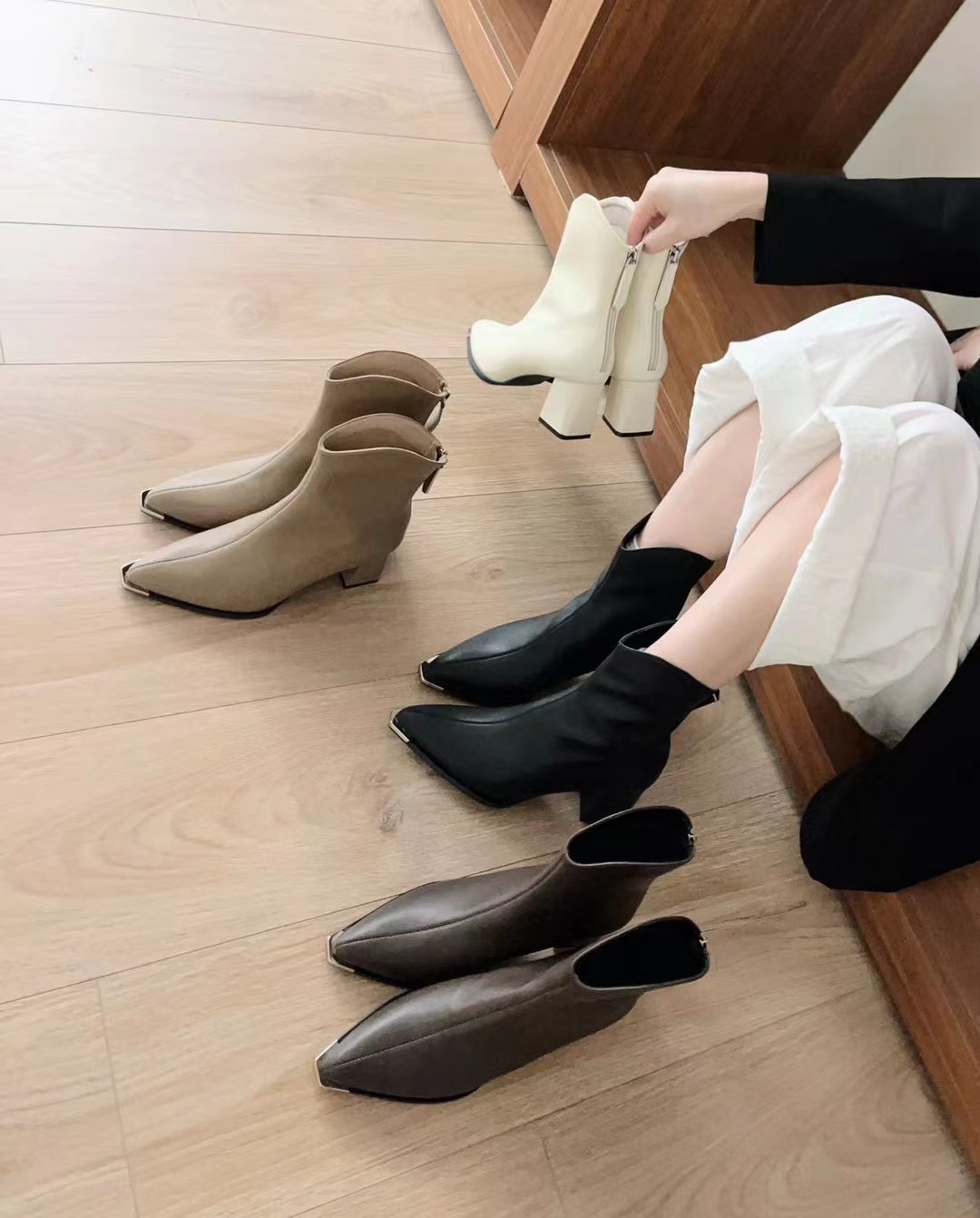 韓版絕美修高跟短靴