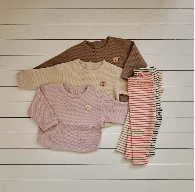 Waffle Pocket上衣&條紋緊身褲套裝