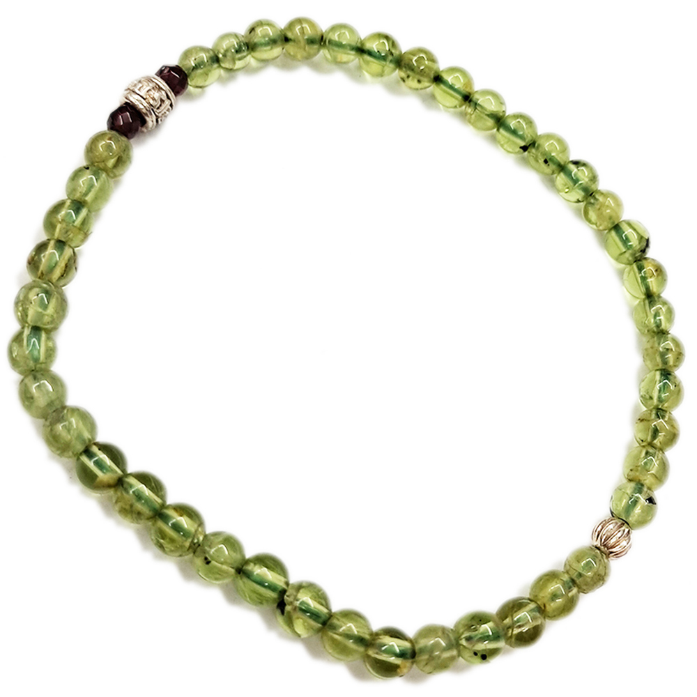 六字真言925純銀+橄欖石手珠4mm【十方】146120